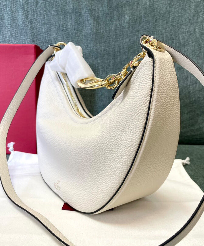 Valentino Small Vlogo Moon Hobo Bag In Grainy Calfskin With Chain